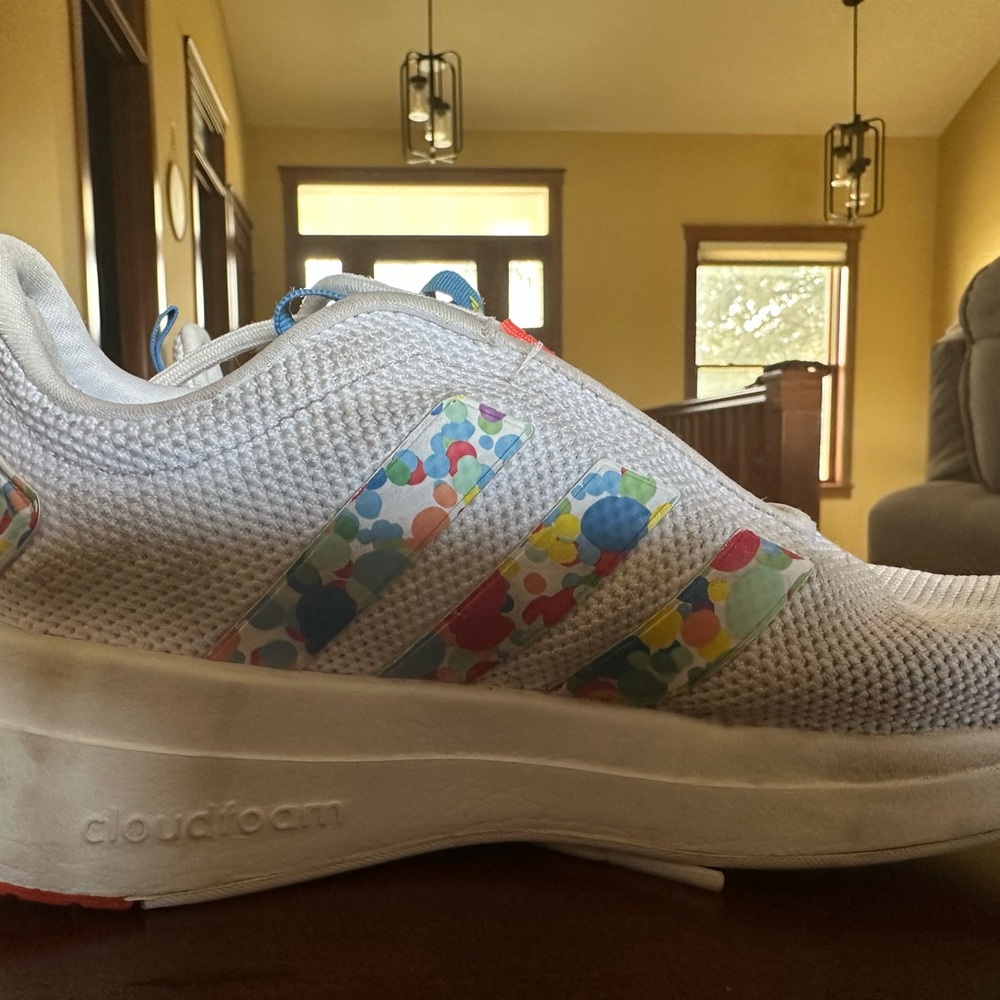 adidas Kids White Sneakers with Multicolor Confetti-Print Stripes